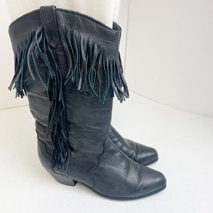COPY - DINGO Vintage Black Textured Leather Suede Fringe Cowgirl Boots Women's …